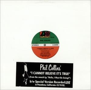 I Cannot Believe It’s True - Phil Collins